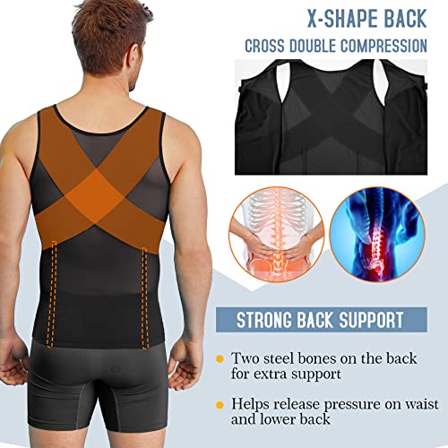 Tailong Stretchrite Compression Shirt For Men Body Shaper Slimming Undershirt Sleeveless Mesh Vest Tummy Tuck Tank Top Black #TOP3