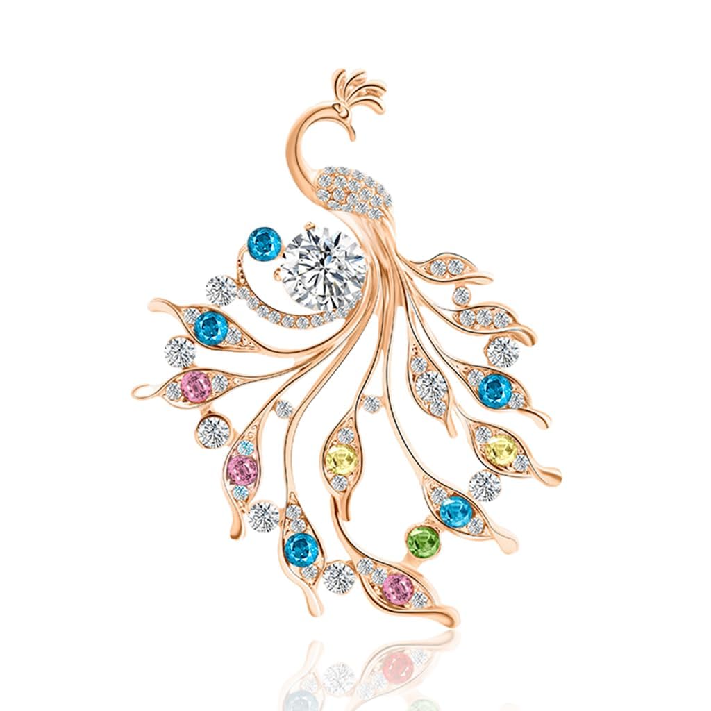 hirsun Sparkling Metal Peacock Brooch – Saree Pin with Crystal Work – Jewellery Gift Accessory for Women’s Dress or Blazer-picture-17