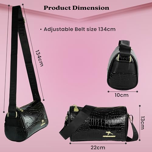 Image of Storite Small PU Leather Women Tote Bag, CrocodileTexture fashionable & Party Sling Bag, Shoulder Crossbody Bag with Adjustable Strap-Black(22x13x10 cm)
