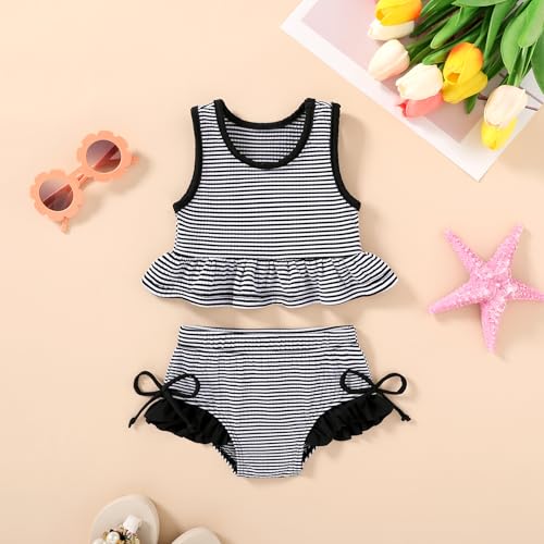 Image of HAPPYMA Baby Swimsuit Toddler Girl Bathing Suit Summer Stripe Bikini Set Beach Two Piece Swim Wear
