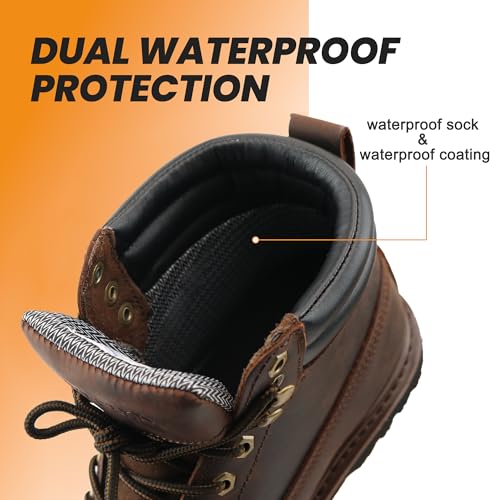 Image of Work Boots for Men Waterproof Soft Toe Non Slip Comfortable Leather Workboots