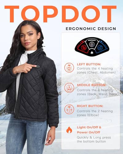 Topdot Cozy Black Heated Jacket for Women – Embrace the Warmth with 16000mAh Battery and 10 Heating Zones - Image 6