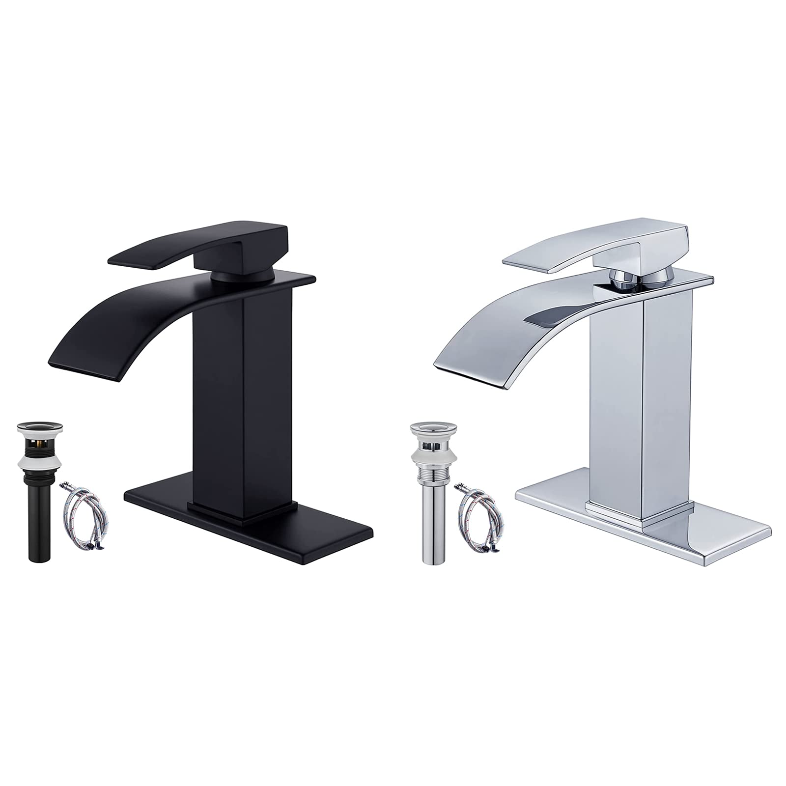 Hcfyauis Women's Black Matte Bathroom Sink Faucet Waterfall Spout Single Handle Matching With Waterfall Spout Bathroom Sink Faucet Polish Chrome Single Handle