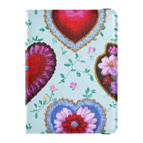 Retro Cuore Pesca Floreale Colorato pelle Carino Porta Passaporto per Viaggio Portafoglio Combo per le donne Impermeabile cuore pesca floreale colorato 1 size