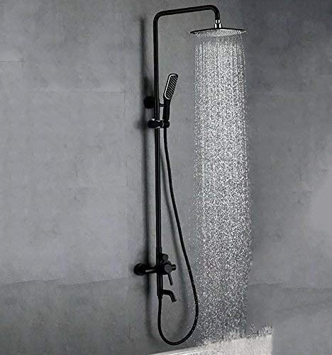 Kit de mitigeur de douche mural en cuivre noir moderne, finition luxe effet pluie