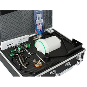 LVLP lakpistoolset met 1,3 mm & 1,8 mm sproeiset, incl. lakpistoolhouder en hoogwaardige aluminium koffer