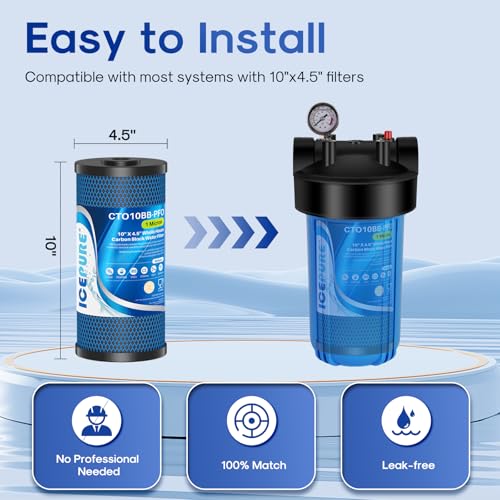 Image of ICEPURE 1 Micron 10 inch x 4.5 inch Whole House PFOA /PFOS Carbon Water Filter Cartridge Replacement for Dupont WFHDC8001,EP Series,EPM Series,CB-BB-10, GE FXHTC, GXWH40L, GXWH35F, GNWH38S, CTO10BB, Pack of 3