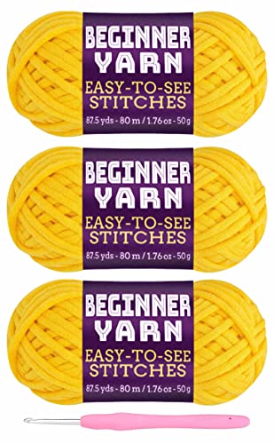 3X50G Beginners Yellow Yarn, 260 Yards Yellow Yarn For Crocheting Knitting, Easy-To-See Stitches, Worsted Medium #4, Chunky Thick Cotton Nylon Blend Yarn Yarn For Crocheting #TOP6