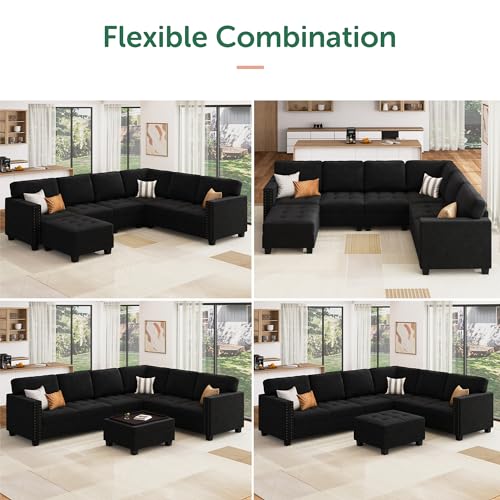 image for HONBAY Velvet Convertible Sectional Sofa L Shaped Couch with Storage O