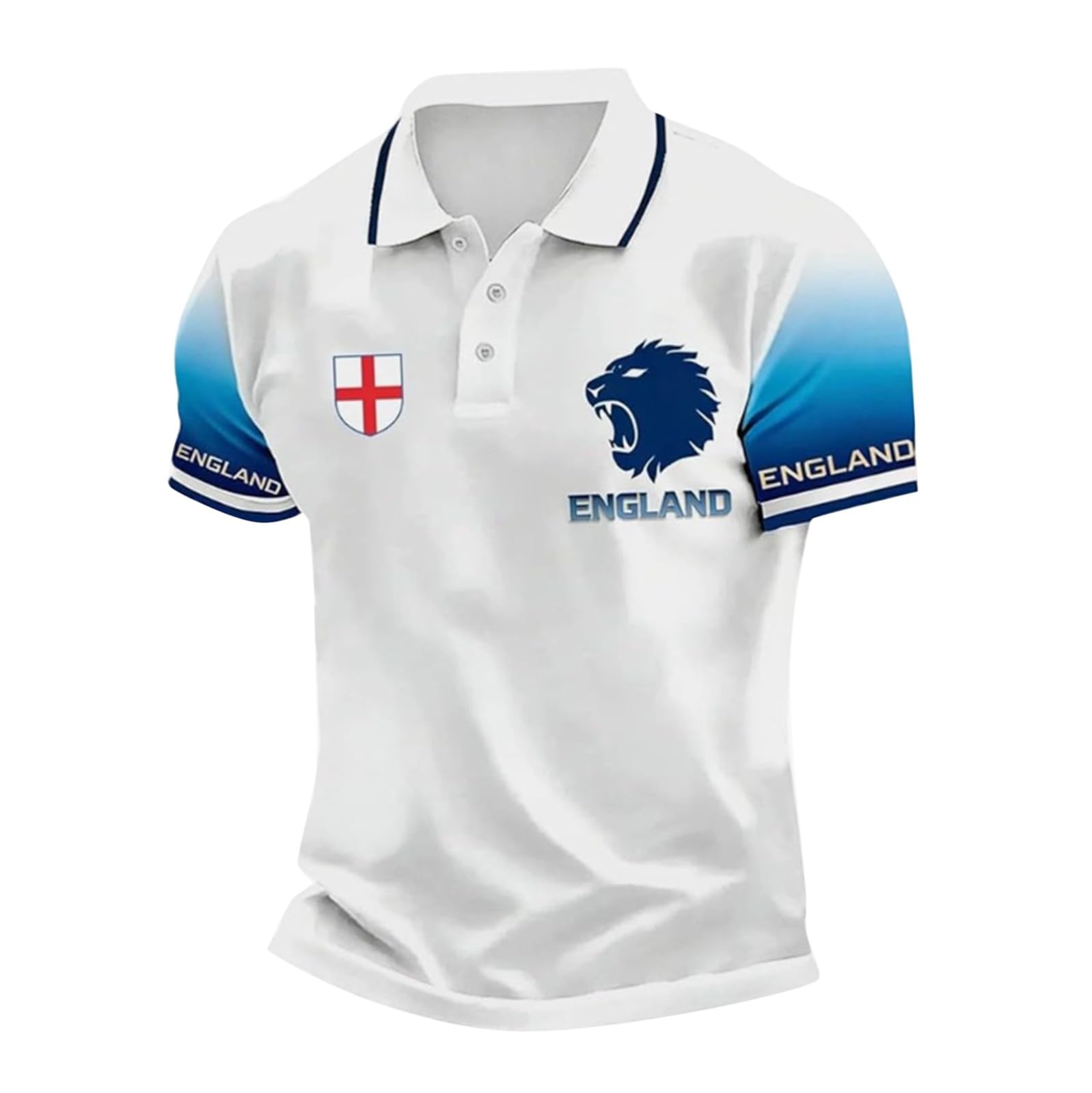 Men's England Football Shirt 2026 World Cup Shirts Classic Polo Shirt with England Flag Design Printed Tops Mens Soccer Clothing for Football Fans Comfortable Fit Jersey