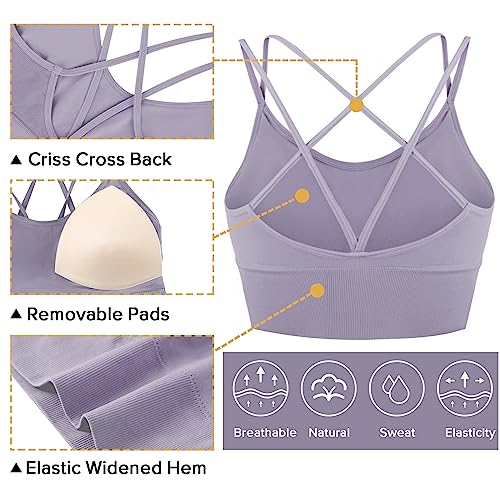 Image of Sykooria 3 Pack Strappy Sports Bra for Women Sexy Crisscross for Yoga Running Athletic Gym Workout Fitness Tank Tops