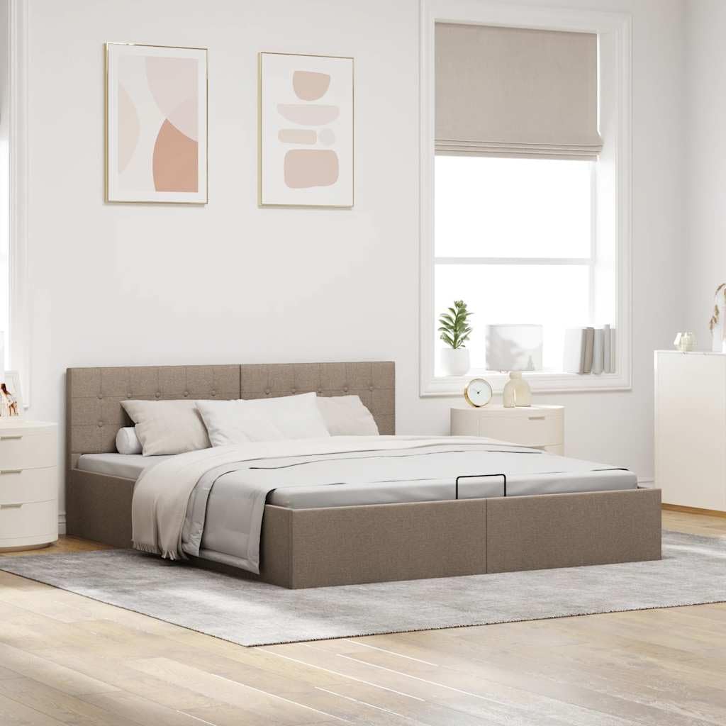 Hydrauliczne łóżko do przechowywania z obiciem materiałowym 160 x 200 cm, kolor taupe, nowoczesny mebel ze stelażem i mechanizmem podnoszenia gazu dla łatwego przechowywania