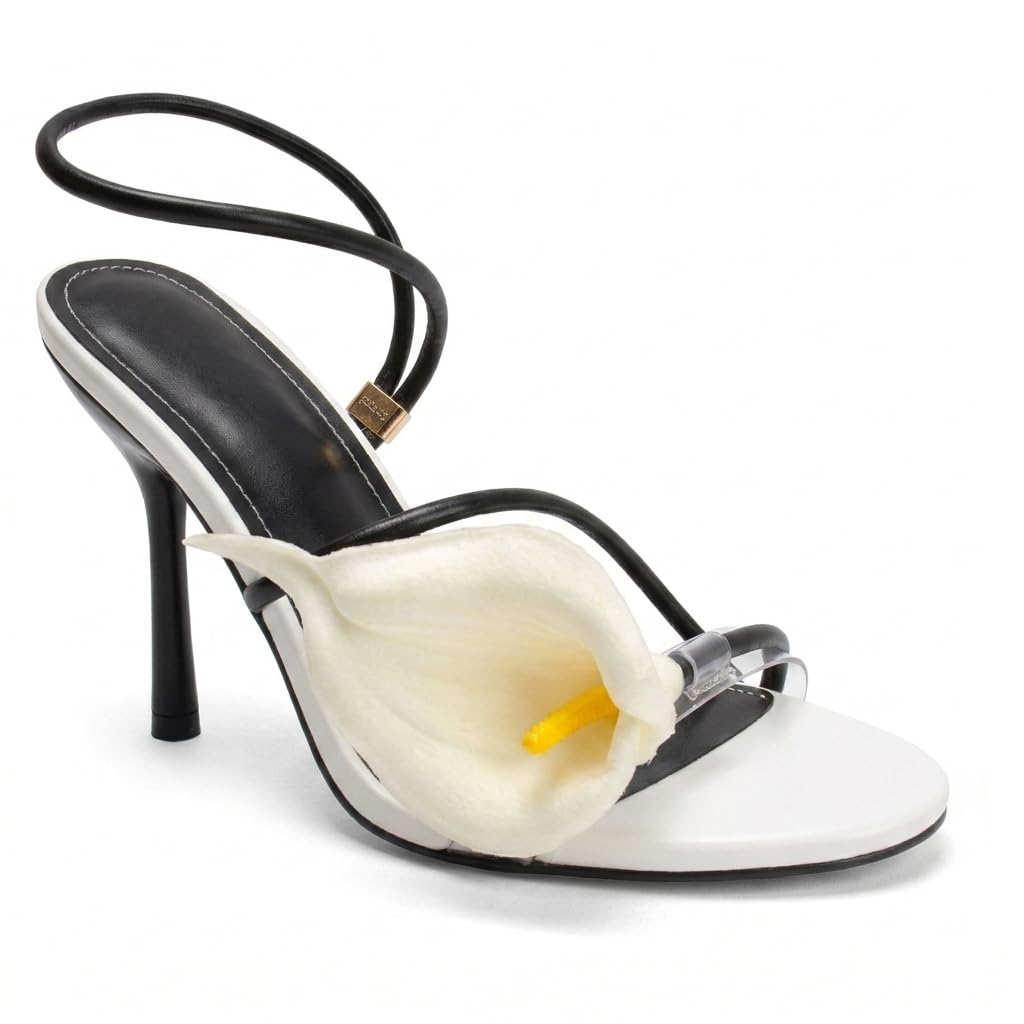 Flower High Heels for Women Calla Lily Open Toe Floral Stilettos Heels Sexy Strappy Wedding Birthday Dressy Heeled Sandals