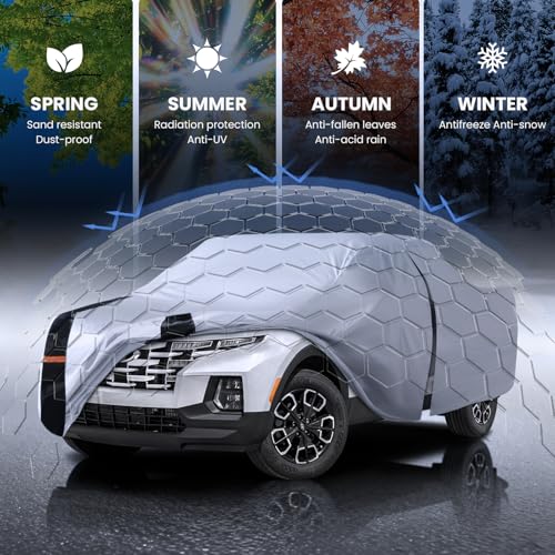 Image of Multi-Layer Hyundai Santa Cruz Truck Cover, Custom fit Santa Cruz 2021-2026 Crew Cab Short Bed(4.3') Car Cover Waterproof All Weather, Full Exterior Cover Rain Wind and UV Protection with Door Zipper