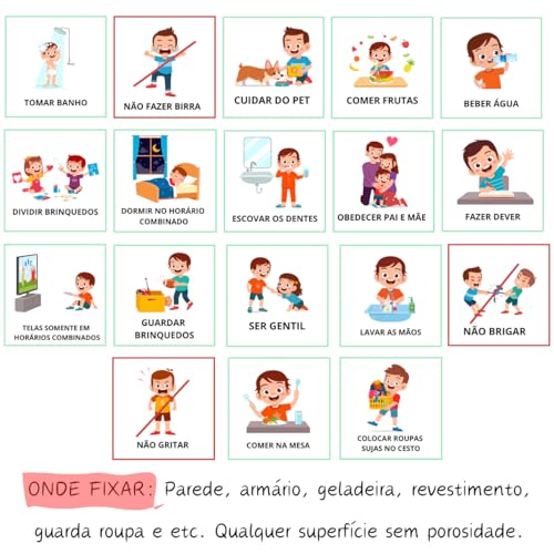 Kit 18 Plaquinhas Adesivos Educativos Regras Combinados Infantil 9x9 Cm