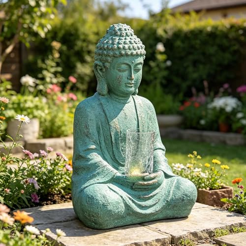 Zen Buddha Fountain with LED Light & Glass Cover