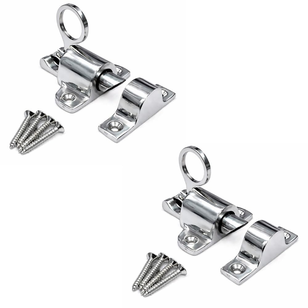 SISI UK Polished Chrome Fanlight Window Catch 65mm Pull Ring Security Latch Spring‑Loaded for Window, Skylight, Cabinet, Wardrobe Pack of 2