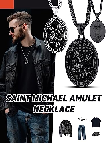 FaithHeart Saint Michael Necklace, Stainless Steel/18K Gold Plated St Michael the Archangel Pendant Amulet for Men Women with Gift Packaging4
