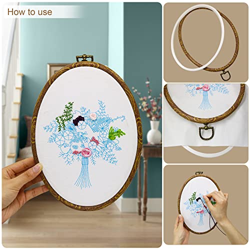 Image of 4'' Embroidery Hoops for Cross Stitch 3PCS Oval Plus 3PCS Round Frames | 6 Pack 10CM Resin Imitated Wood-Look Cross Stitch Hoop Rings for DIY Needlework Display and Craft Decoration