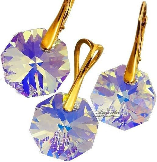 Boucles d'oreilles Aurora d'exception en plaqué argent 24 carats et cristal précieux