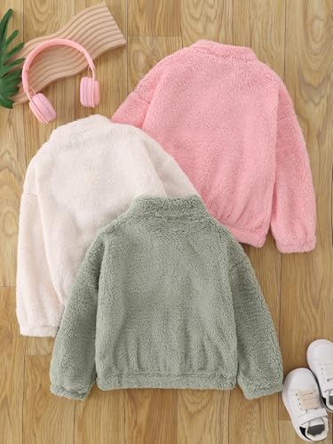 Image of Girls Sweatshirts Quarter-zip Sherpa Fleece Pullover Fuzzy Jacket | 3 Pack,Long Sleeve Half Zip Up Clothes,Soft Cozy Outerwear,Warm Fall Winter Clothing,Cute Kangaroo Pocket,Kids Teen 3-14Y