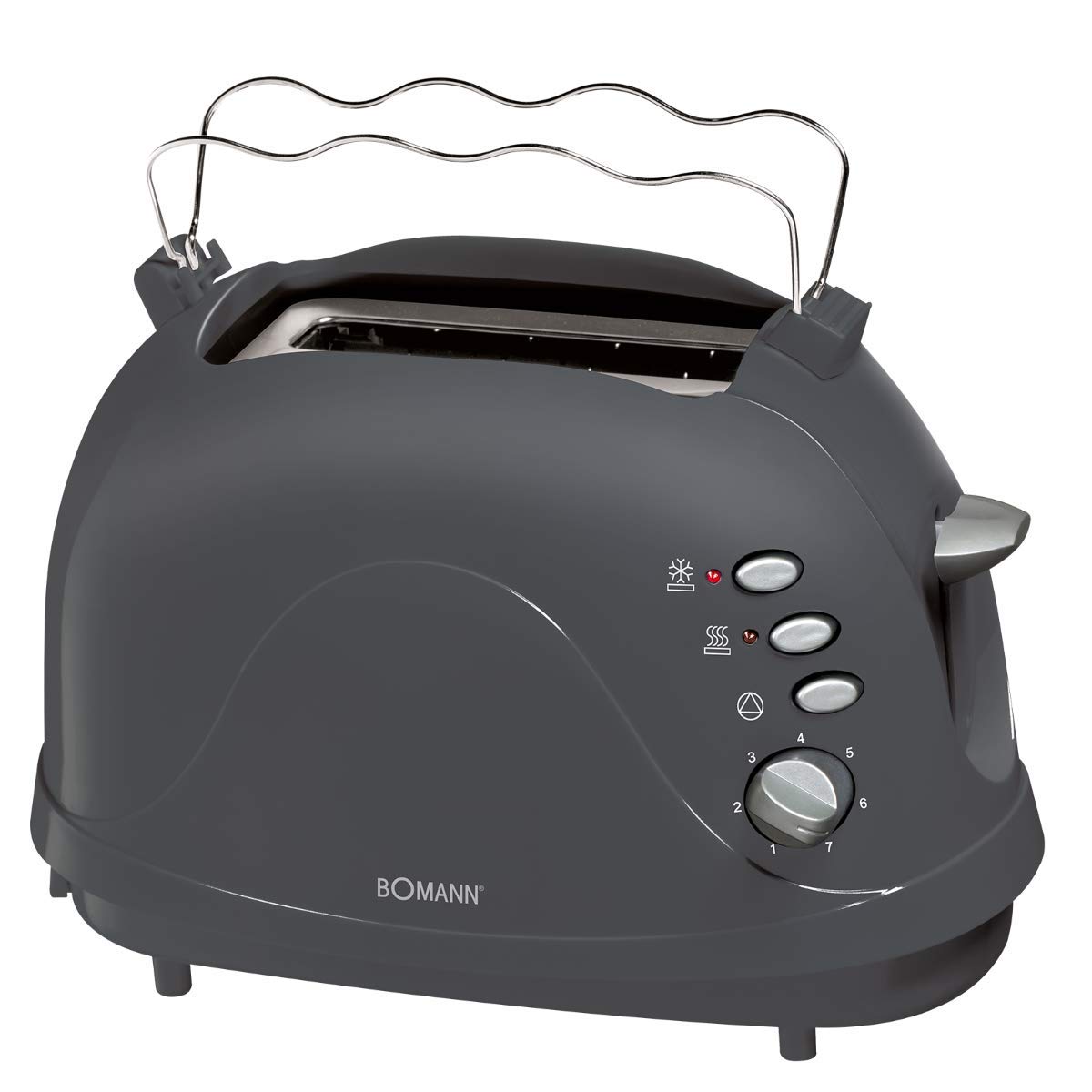 Bomann, TA246CB-gris, Grille Pain, Toaster automatique, Grille-pain à 2 tranches-600/700 W, décongélation, toaster et réchauffage, tiroir ramasse-miettes amovible, Gris