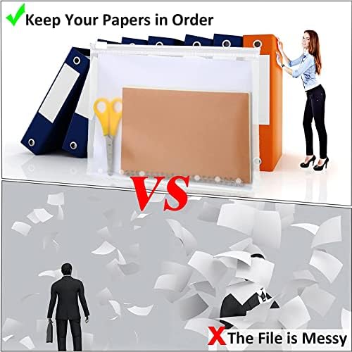 Cash Envelope, A6 Size 6 Holes Binder Pockets Plastic Binder Zipper Folders Waterproof Zipper Loose Leaf Bags, for A6 Size Notebooks Documents Cash Organizer Money Saving Binder Accessories (15pcs)