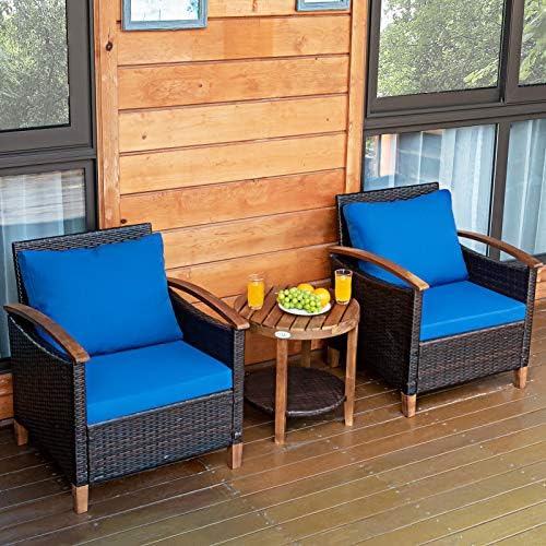 Tangkula 3 Pieces Patio Furniture Set, Outdoor Rattan Sofa and Si...