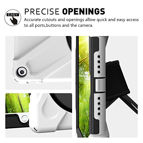 Image of All-New iPad 9.7 inch Case,360 Degree Rotatable Handle Stand Hardstrap Layer Shockproof Dropproof Hybrid Heavy Duty Skin W /Kickstand Shoulder Harness for iPad 9.7 inch 2017 A1822 A1823 (White)