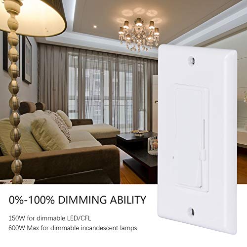 Keygma Led Dimmer Switches For Lights, In-Wall Dimmer Light Switch For 150W Dimmable Led/Cfl, 600W Incandescent Or Halogen Bulbs, Single-Pole Or 3-Way, Wallplate Included, Etl Listed (10 Pack, White) #TOP3