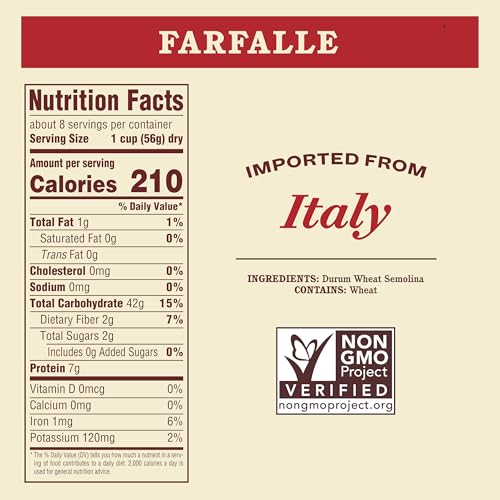 Rao's Homemade Farfalle Pasta, 16oz, Traditionally Crafted, Premium Quality, From Durum Semolina Flour, Traditional Bronze Die Cut, Imported from Italy