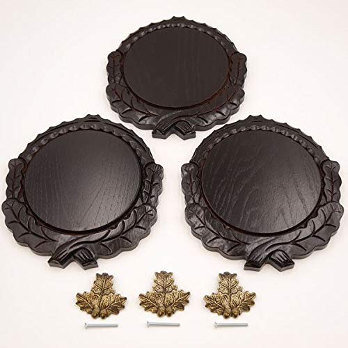 GTK - Juego de 3 placas de cuña talladas oscuras AF 16 cm con 3 hojas de roble, portada pequeña, tabla cuña, tabla para especias, cartel para trofeos