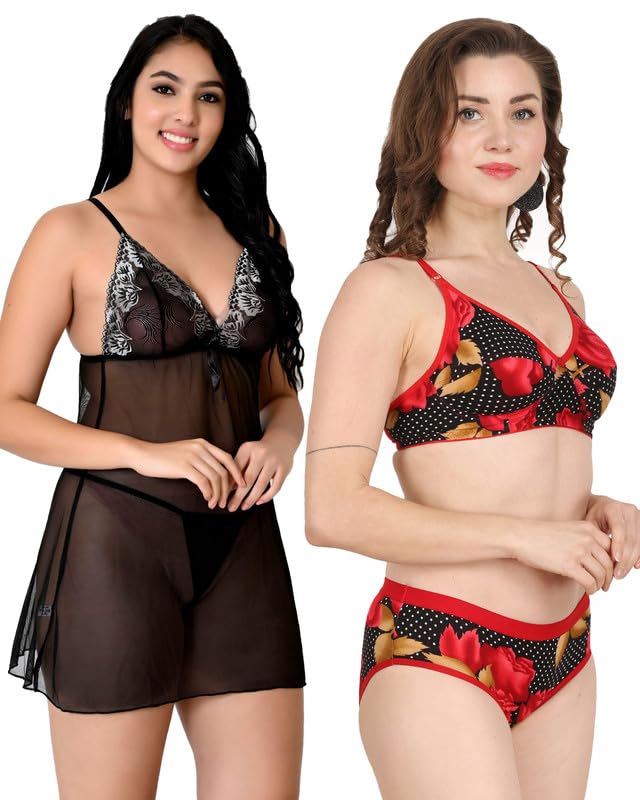 Image of Love Maker Babydoll Lingerie Bra Panty Set Undergarments for Women Honeymoon Nighties Small to 3XL