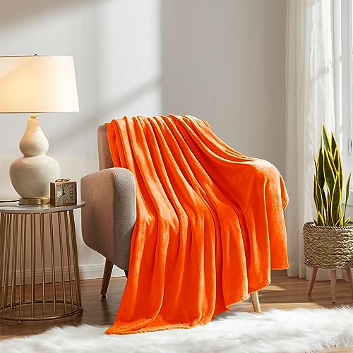 KMUSET Super Soft Fall Throw Blanket Premium Silky Flannel Fleece Twin Size Orange Microfiber Lightweight Blanket All Season Use
