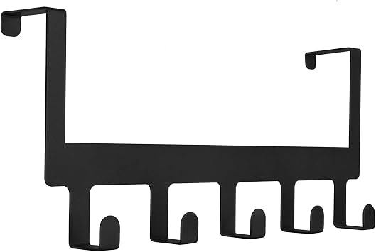 Over Door Hook Hanger, Back of Door Bathroom Towel Rack Hooks Heavy-Duty Organizer Sturdy Anti-Rust Black 5-Hooks Towel Holder for Bathroom Bedroom Kitchen Coat Bag Robe Towels