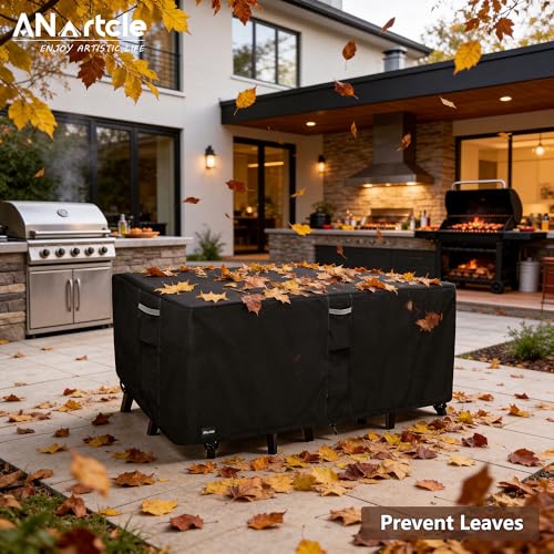 Image of ANartcle Patio Furniture Covers 76L x 54W x 28H inch,600D Waterproof Heavy Duty Outdoor Furniture Covers,Outdoor Wicker Furniture Set with Swivel Patio Chairs General Purpose Furniture Cover,Black