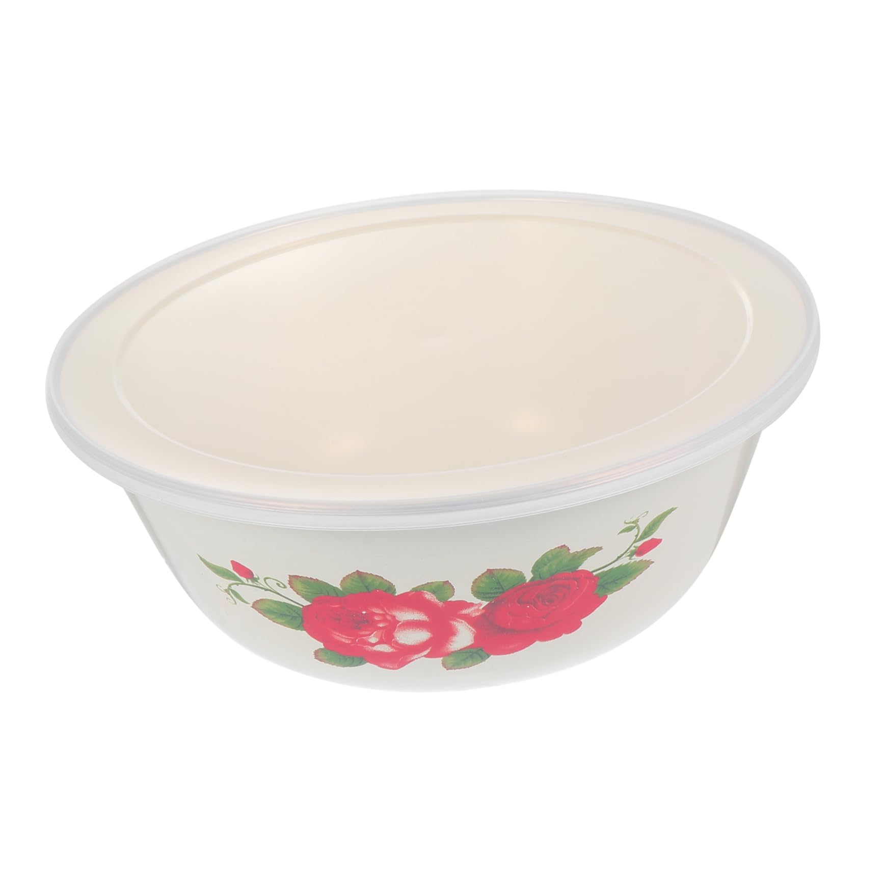 Cabilock Fettschüssel im Retro Stil aus Emailliertem Eisen mit Deckel Beige Runde Emaille Schüssel Vintage Haushaltsbecken Praktische Frischhaltedose für Salat Suppe und Zufälliger Stil