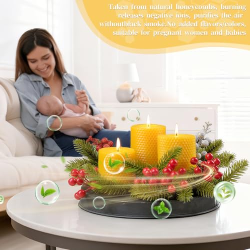 Image of Beeswax Pillar Candles,Non-Toxic Honeycomb Bees Wax Candle for Home,Yellow | 2.8x3 inch,3 Pack,72 H long clean Burning,100% Pure,natural unscented, smokeless,candle for home,emergency,prayer,dinner