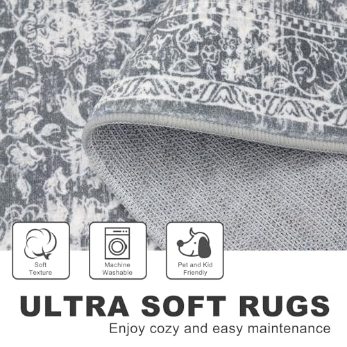 KILOCOCO Area Rug 3x5 Entryway Rug Washable Printed Vintage Floral Rubber Backed Non Slip Indoor Kitchen Rugs for Living Room Laundry Room Playroom Mudroom Moroccan Area Rugs, Grey by KILOCOCO - Used condition - Image 6