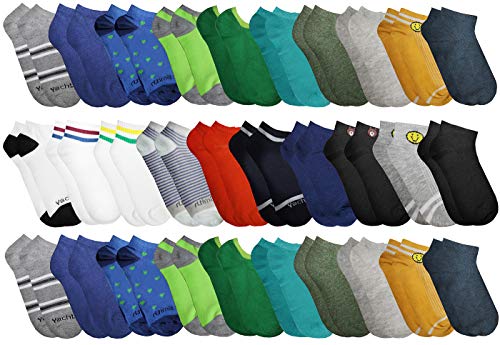 Yacht & Smith 30 Pairs Low Cut Ankle Socks for Women Girls Boys Men, Bulk Pack, Fun Cute, Patterned Colorful Soft