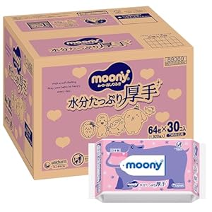 【おしりふき】ムーニー おしりふき やわらか厚手素材 純水99% 詰替 1800枚(60枚入×30)無添加(アルコール・香料・パラベン不使用)日本製 [ケース品]【Amazon.co.jp限定】