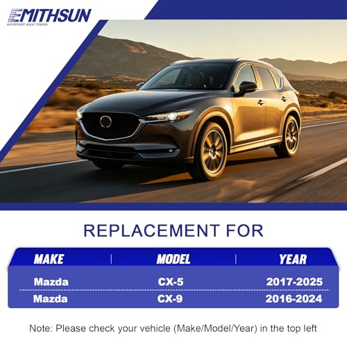 Image of EMITHSUN Replacement for 2017-2025 Mazda CX-5 Windshield Wiper Blades | 24 inch+18 inch+14 inch,OEM Quality,Front & Rear Wipers,Stable & Quiet Performance,All-Seasons Rubber Wiper Blades,Streak-Free Wiping
