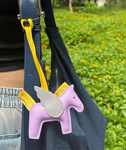 Image of NHCDFA 2PCS Bag Charms for Women, Leather Keychain Set with Angel Pegasus Design, Brown and Purple Color Combination for Handbags and Accessories, Two Pieces Included for Stylish Daily Use