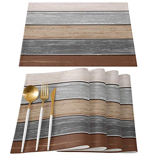 Vandarllin-Placemats-Set-of-6-Retro-Rustic-Barn-Wood-Texture-Polyester-Stain-Resistant-Table-Mats-Washable-Placemat-Decoration-for-Kitchen-Dining-Table-Ombre-Ground-Color-Brown-Grey Vandarllin Placemats Set of 6 Retro Rustic Barn Wood Texture Polyester Stain Resistant Table Mats Washable Placemat Decoration for Kitchen Dining Table Ombre Ground Color Brown Grey