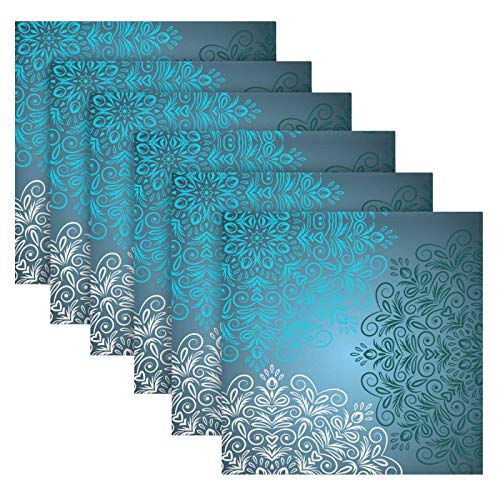 Alaza Blue Teal White Mandala Cloth Napkins Dinner Napkins Set Of 6,Reusable Table Napkins Washable Polyester Fabric For Cocktail Party Holiday Wedding Home Decorative #TOP13