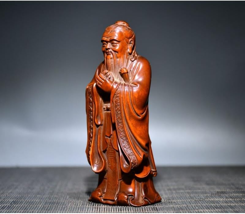 Miniatura 4 de LimpaC Colección de boj Confucian School Confucio Kongzi Estatuas hechas a mano meditando escultura estatuilla decorativa decoración del hogar hecha
