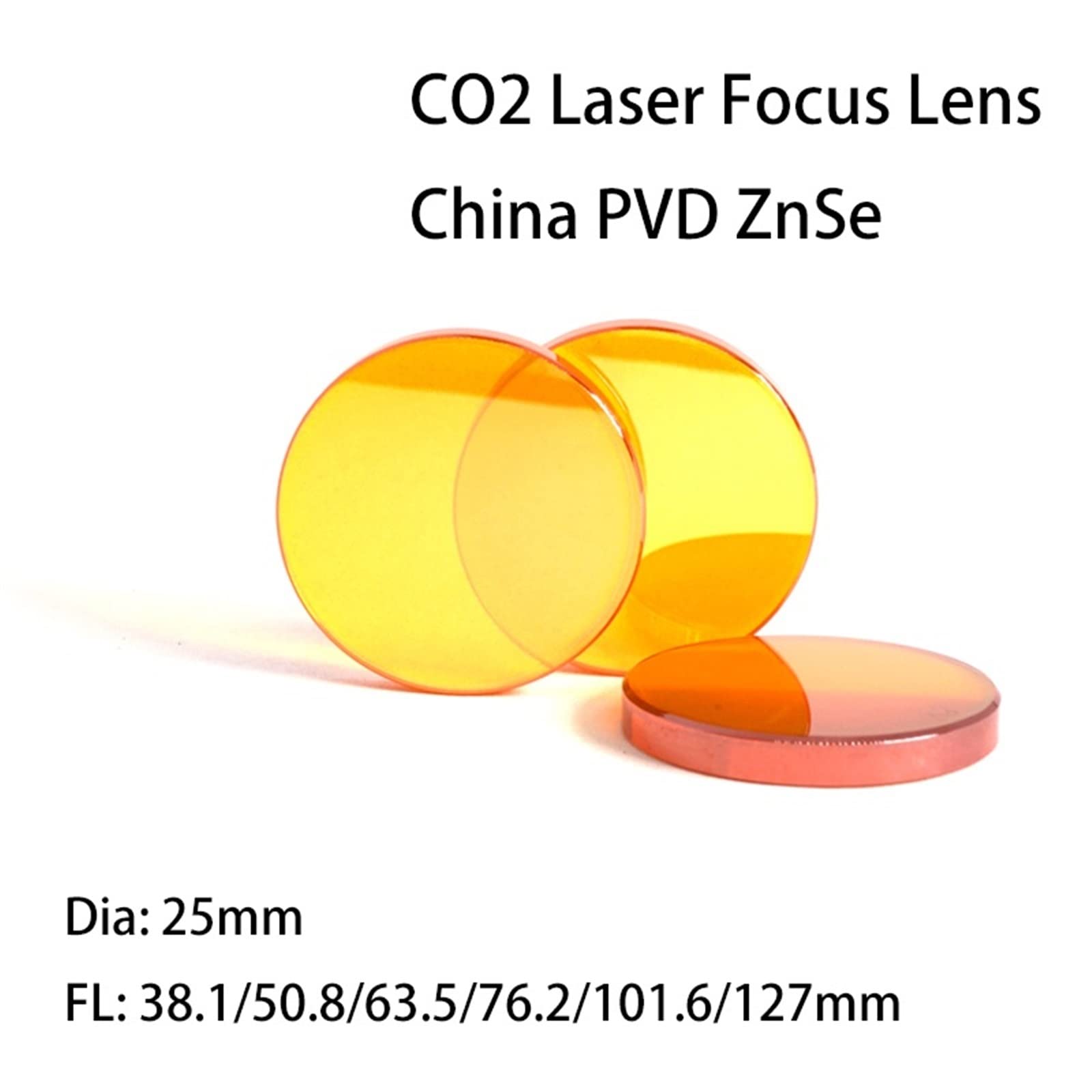 Dia25mm FL 38.1 50.8 63.5 76.2 101.6 127mm China PVD ZnSe CO2 Laser Lens for Laser Cutting Engraving Machine(25MM_76.2MM)