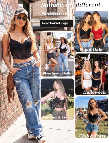 Image of Avidlove Lace Bralette for Women V Neck Bustier Corset Tops with Underwired Racerback Adjustable Strap Crop Top