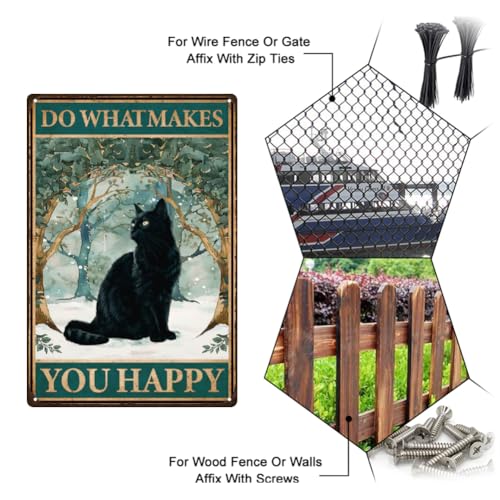 SUPERDANT Black Cats Tin Sign Do What Make You Happy Metal Tin Signs Tree Ring Cat Metal Wall Art Poster Funny Signs and Plaque for Bedroom Playroom Living Room Cafe Bar Home Retro Wall Decor - Image 4