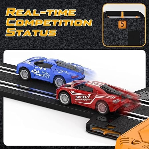 GORMERY Slot Car Race Track Sets for Boys Kids High-Speed Battery or Electric Race Car Track with 4 Cars, Dual Racing Game 2 Controllers Lap Counter Circular 4